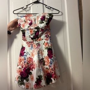 White & Floral Strapless Dress